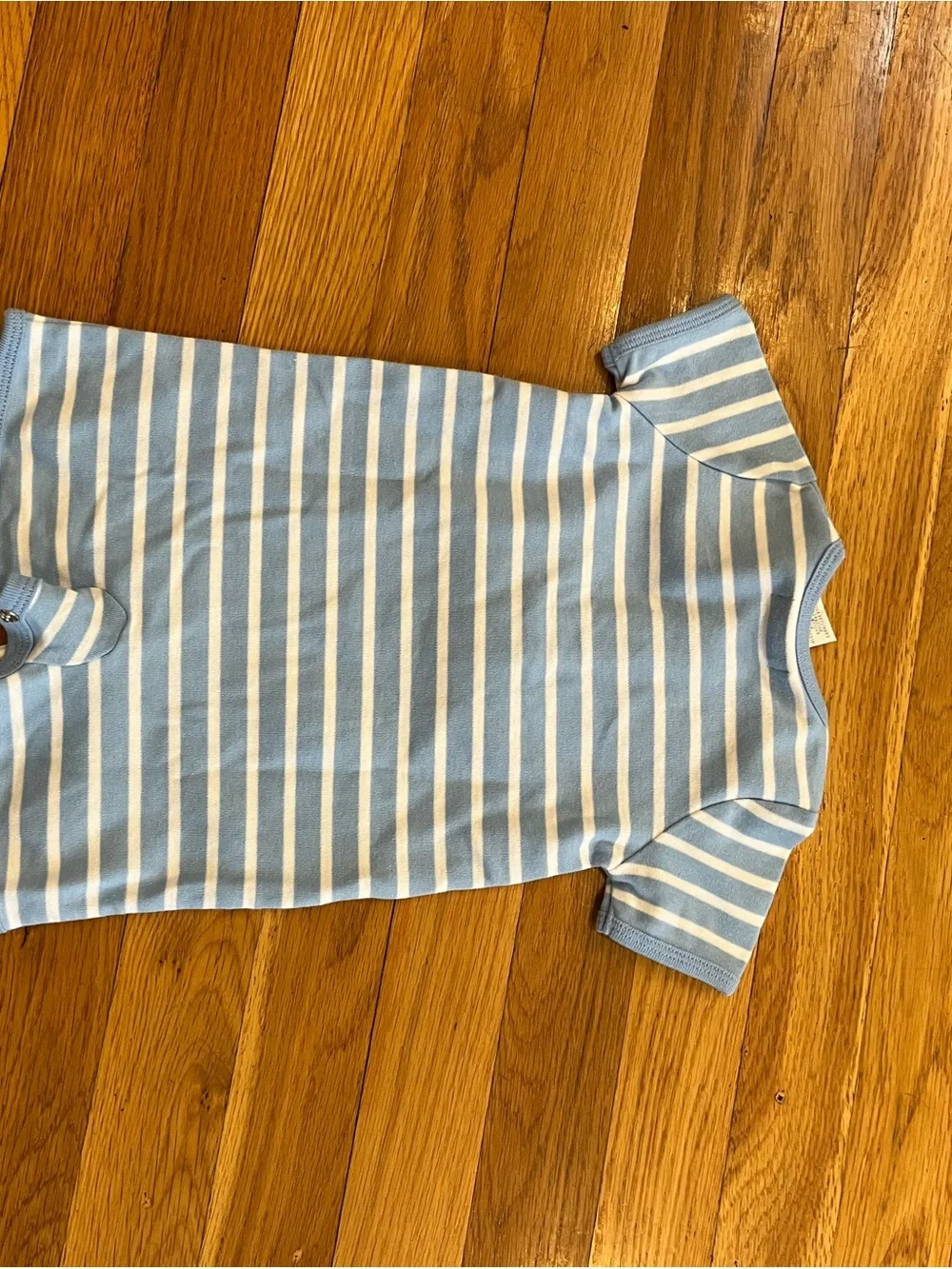 Ralph Lauren Light Blue & White Striped Short-Sleeve Footie